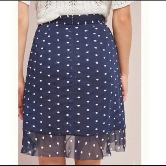 Hutch | Anthropologie Navy & White Polka Dot Ruffle Skirt Size 2 XS Pinup Retro - Picture 3 of 7
